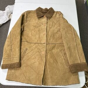 Brandon Thomas Leather Jacket Mens Large Tan Faux Shearling Lined Suede Coat